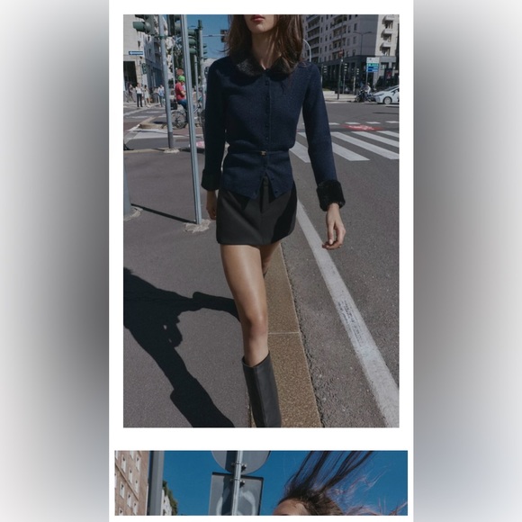 ZARA NWT Faux Fur Trim Combination Cardigan - Picture 13 of 14